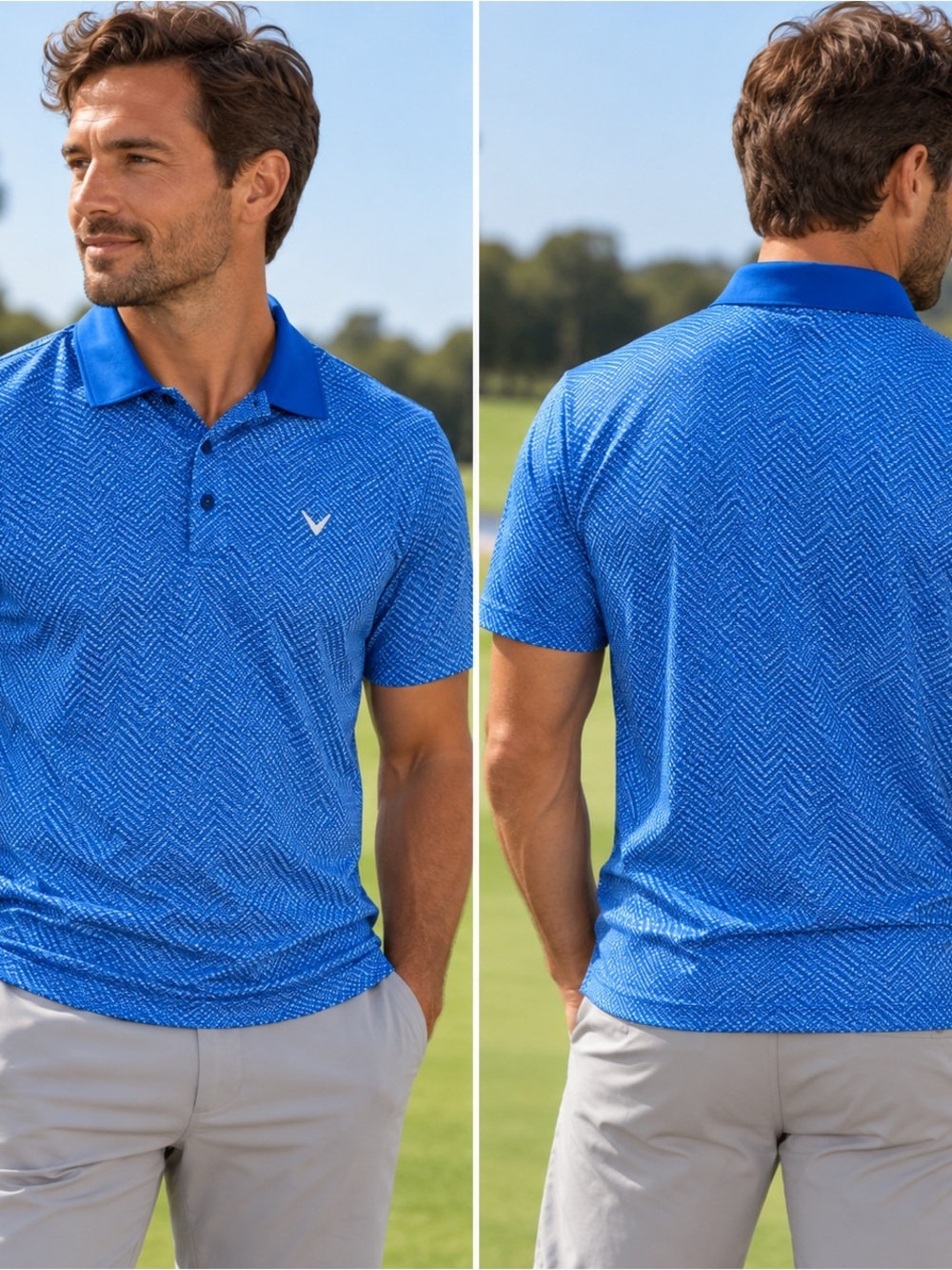 Callaway Polo Shirt Mens Small Opti Dri Short Sleeve Golf Blue Chevron